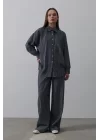 Çizgili Cep Detaylı Oversize Takım - Bebe Mavisi