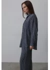 Çizgili Cep Detaylı Oversize Takım - Bebe Mavisi