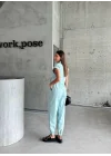 ÇİZGİLİ KETEN KOLSUZ CROP PANTOLON TAKIM - Yeşil