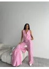 ÇİZGİLİ KETEN YELEK-PANTOLON TAKIM - Pembe