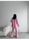 ÇİZGİLİ KETEN YELEK-PANTOLON TAKIM - Pembe