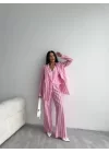 ÇİZGİLİ KETEN YELEK-PANTOLON TAKIM - Pembe