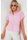 Çizgili Kısa Kol Gömlek 20324 - Pembe