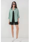 Çizgili Oversize Kısa Kol Gömlek 20296 - Mint