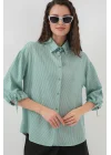 Çizgili Oversize Kısa Kol Gömlek 20296 - Mint