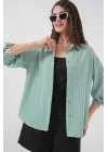 Çizgili Oversize Kısa Kol Gömlek 20296 - Mint