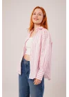 Çizgili Rahat Kesim Pembe Gömlek
