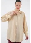 Çizgili Uzun Gömlek Tunik 5963 - Bej
