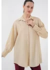 Çizgili Uzun Gömlek Tunik 5963 - Bej