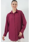 Çizgili Uzun Gömlek Tunik 5963 - Bordo