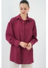 Çizgili Uzun Gömlek Tunik 5963 - Bordo