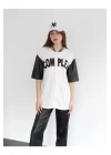 Complex Kolları Deri Kolej Oversize T-shirt - Beyaz