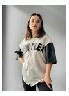 Complex Kolları Deri Kolej Oversize T-shirt - Beyaz