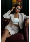 Crop Ceketli Ve Pile Etekli Garnili Takım 10111