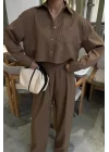Crop Gömlekli Çizgili Takım 10080