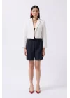 Crop Keten Blazer Ceket