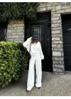 Crop, Pantolon Fitilli İkili Takım -Beyaz