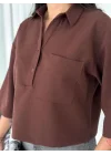 Crop Yakalı Gömlek Üç Çeyrek Sleeve Kol - Kahverengi