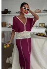 Dantel Desenli V Yaka Triko Elbise 2844