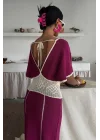 Dantel Desenli V Yaka Triko Elbise 2844