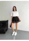 Dantel Şortlu Etek - Siyah