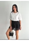 Dantel Şortlu Etek - Siyah
