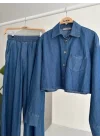 Denim Gömlek Plazzo Pantolon Takım 10163-08