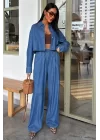 Denim Gömlek Plazzo Pantolon Takım 10163-08
