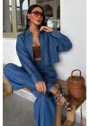 Denim Gömlek Plazzo Pantolon Takım 10163-08