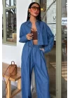 Denim Gömlek Plazzo Pantolon Takım 10163-08