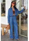 Denim Gömlek Plazzo Pantolon Takım 10163-08