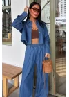 Denim Gömlek Plazzo Pantolon Takım 10163-08