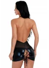Deri Etekli Transparan Seksi Mini Elbise TM1264