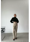 DERİ PANTOLON DİZ PARÇALI - Taş