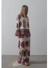 Desenli Kolları Volanlı Pantolon Takım - Antrasit