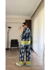 Desenli Saten Bol Takım - İndigo