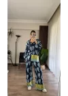 Desenli Saten Bol Takım - İndigo