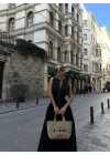Dik Yuvarlak Yaka Önden Fermuarlı Sifir Kol Beli Oturtmalı Kolsuz Cepli Çan Etekli Uzun Elbise - Siyah