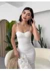Dominic Eteği Büzgülü Midi Boy Elbise