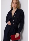 Düğme Detaylı Denim Tulum