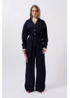 Düğme Detaylı Denim Tulum