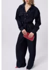 Düğme Detaylı Denim Tulum