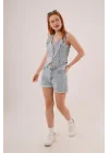 Düğme Ve Ön Dikiş Detaylı Mavi Jean Yelek