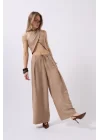 Düşük Bel Oversize Keten Pantolon
