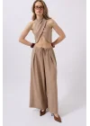 Düşük Bel Oversize Keten Pantolon