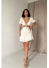 Fuşya Brode Crop Ve Mini Etek Takım