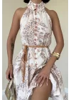 Ekru Halter Yaka Elbise