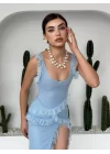 Felix Yırtmaçlı Midi Tül Elbise