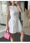 Fermuar Detaylı Mini Elbise - Beyaz