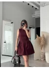Fermuar Detaylı Mini Elbise - Kahve